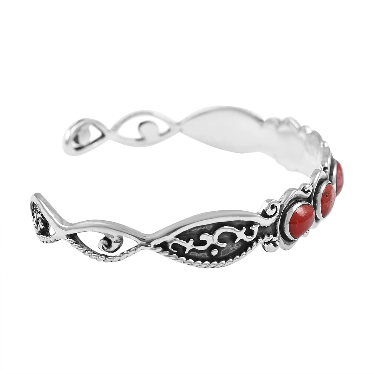 Santa Fe Style Red Coral Cuff Bracelet in Sterling Silver (7.00 In) 11.10 Grams image number 3