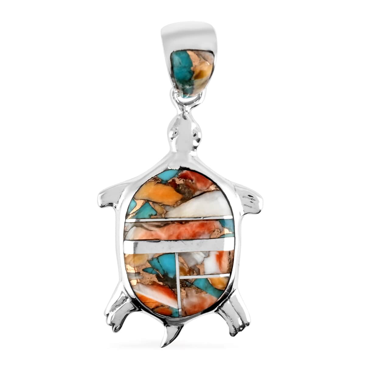 Santa Fe Style Spiny Turquoise Turtle Pendant in Sterling Silver 7.60 Grams 0.75 ctw image number 0