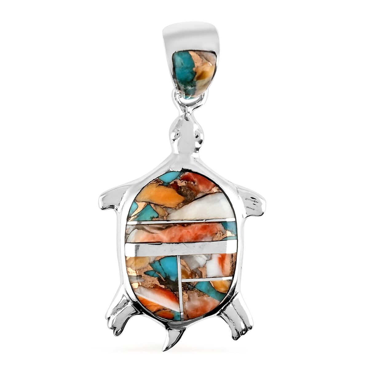 Santa Fe Style Spiny Turquoise Turtle Pendant in Sterling Silver 7.60 Grams 0.75 ctw image number 0