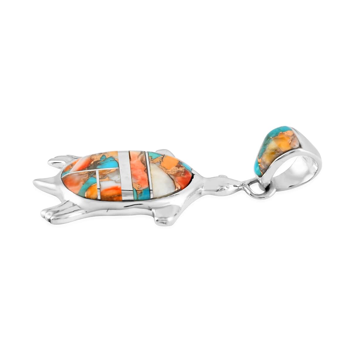 Santa Fe Style Spiny Turquoise Turtle Pendant in Sterling Silver 7.60 Grams 0.75 ctw image number 2