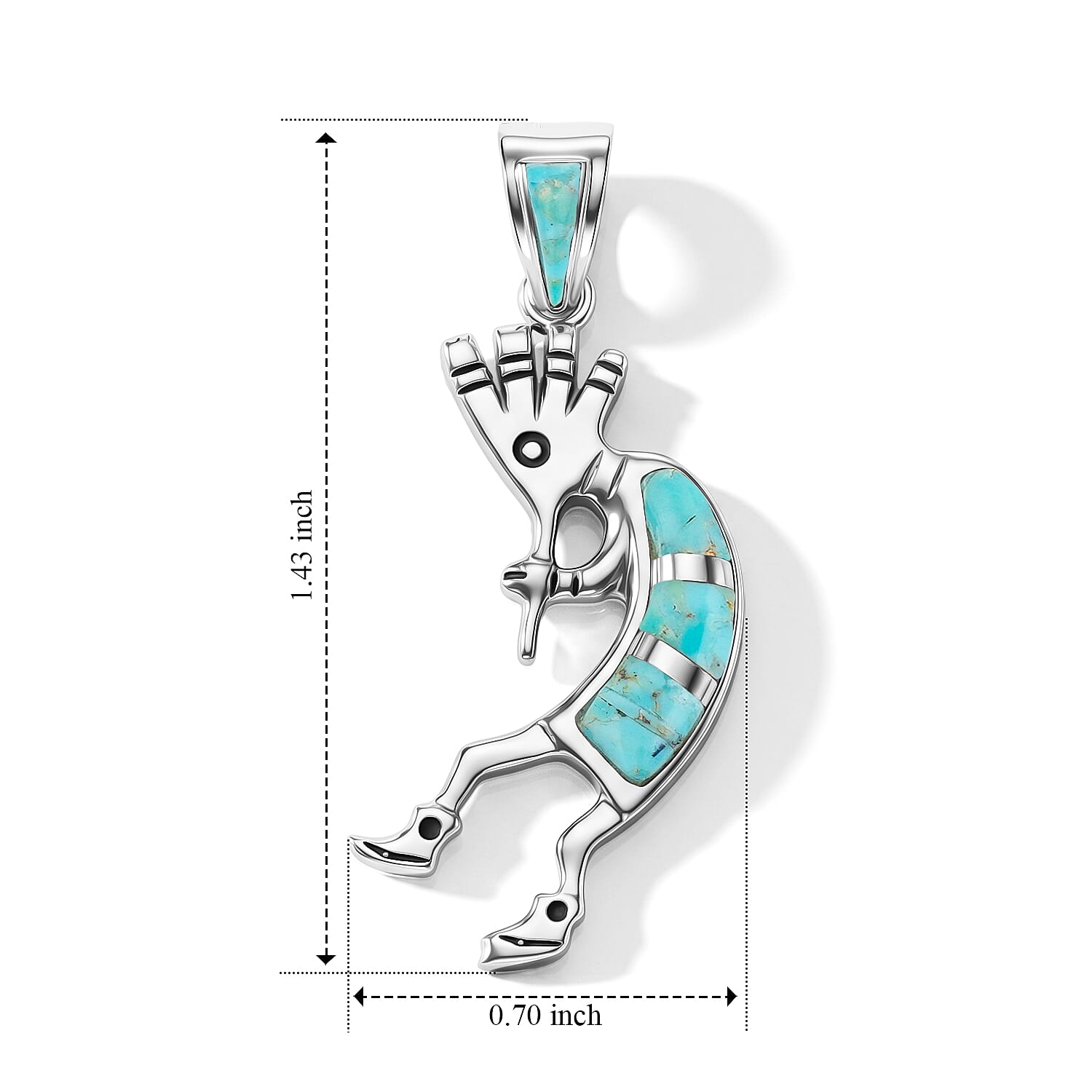 Santa Fe Style Turquoise 0.50 ctw Kokopelli Pendant without Chian in Sterling Silver