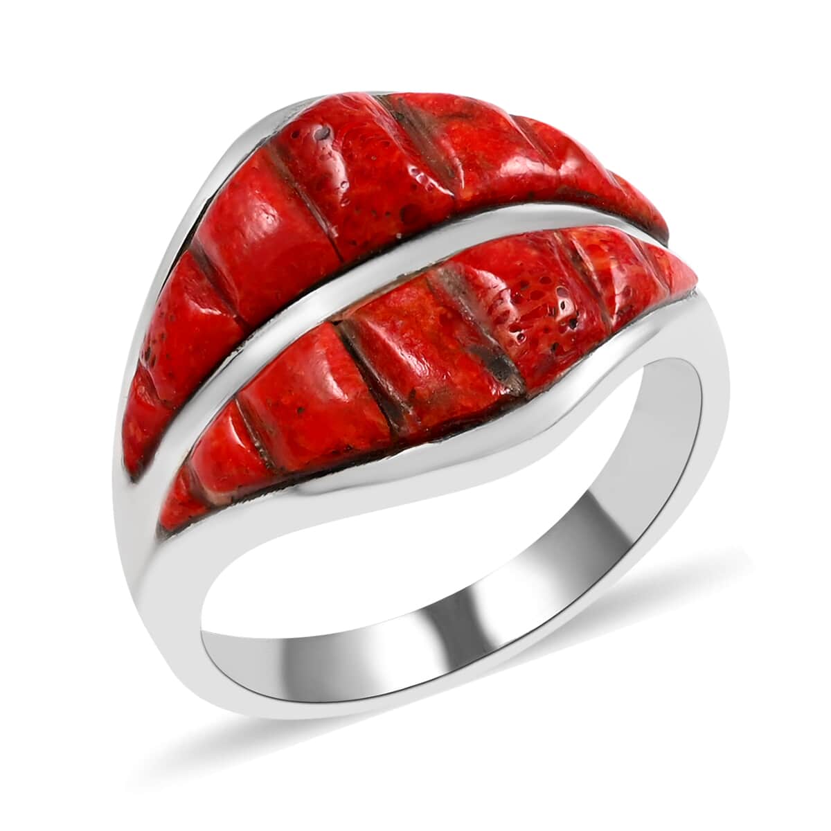 SANTA FE Style Red Coral Ring in Sterling Silver (Size 9.0) image number 0