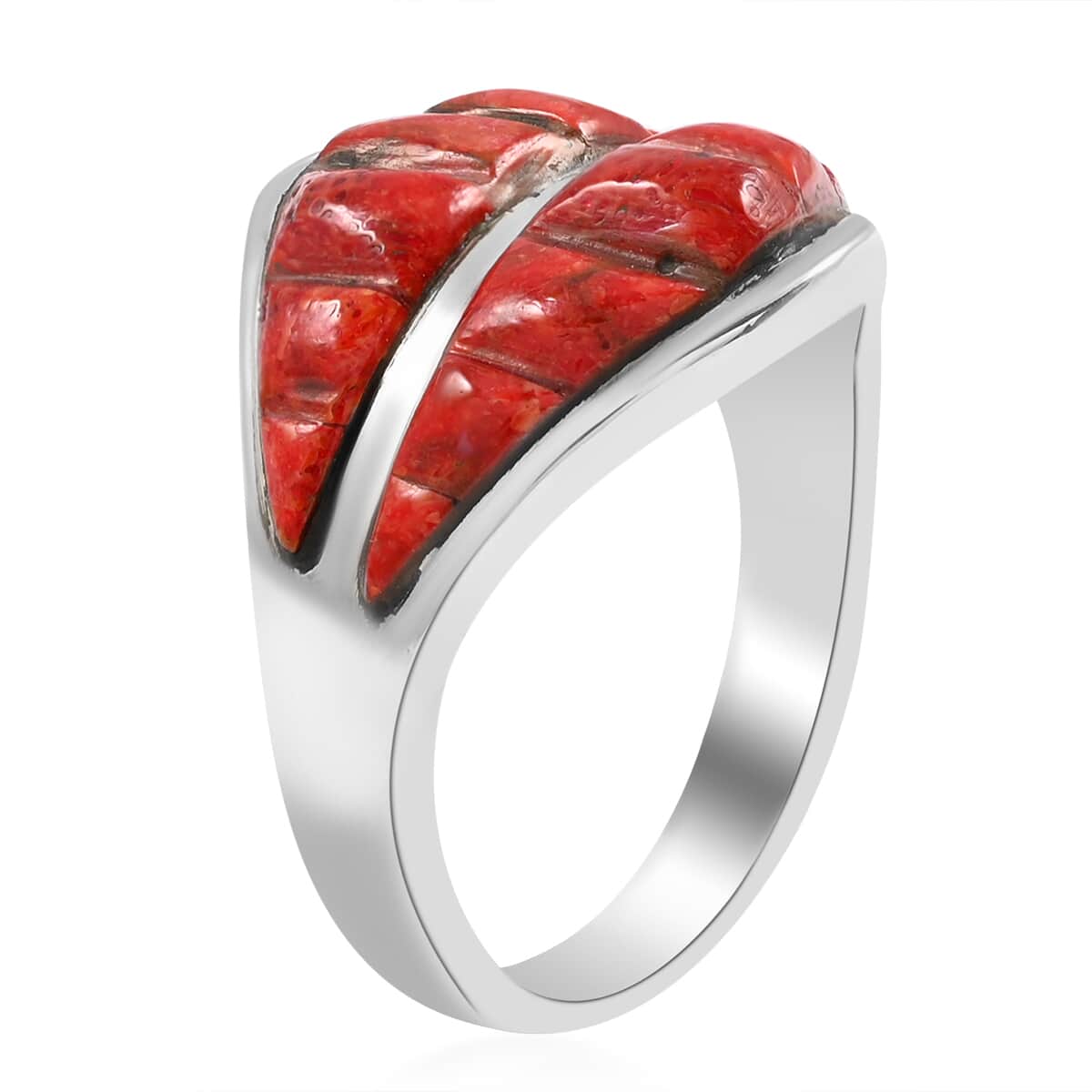 SANTA FE Style Red Coral Ring in Sterling Silver (Size 9.0) image number 3