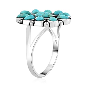 Santa Fe Style Kingman Turquoise 2.75 ctw Flower Ring in Sterling Silver (Size 7.0)