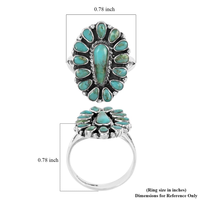 Santa Fe Style Turquoise Elongated Flower Ring in Sterling Silver (Size 6.0) 2.00 ctw