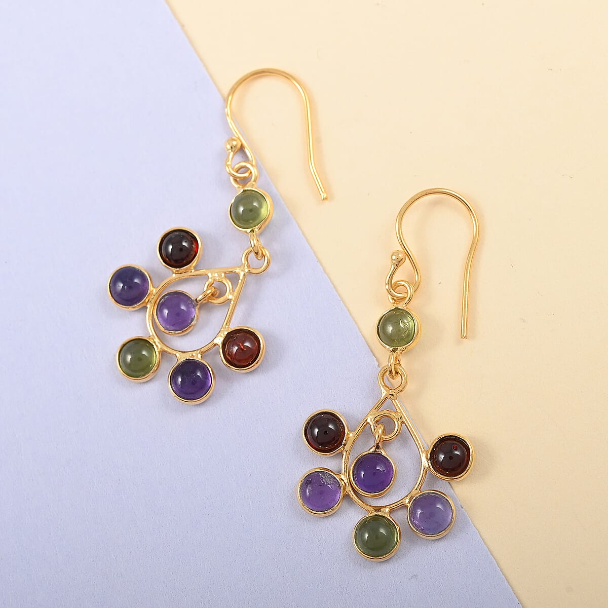 Multi Gemstone Dangle Earrings in 14K YG Over Sterling Silver 3.40 ctw image number 1