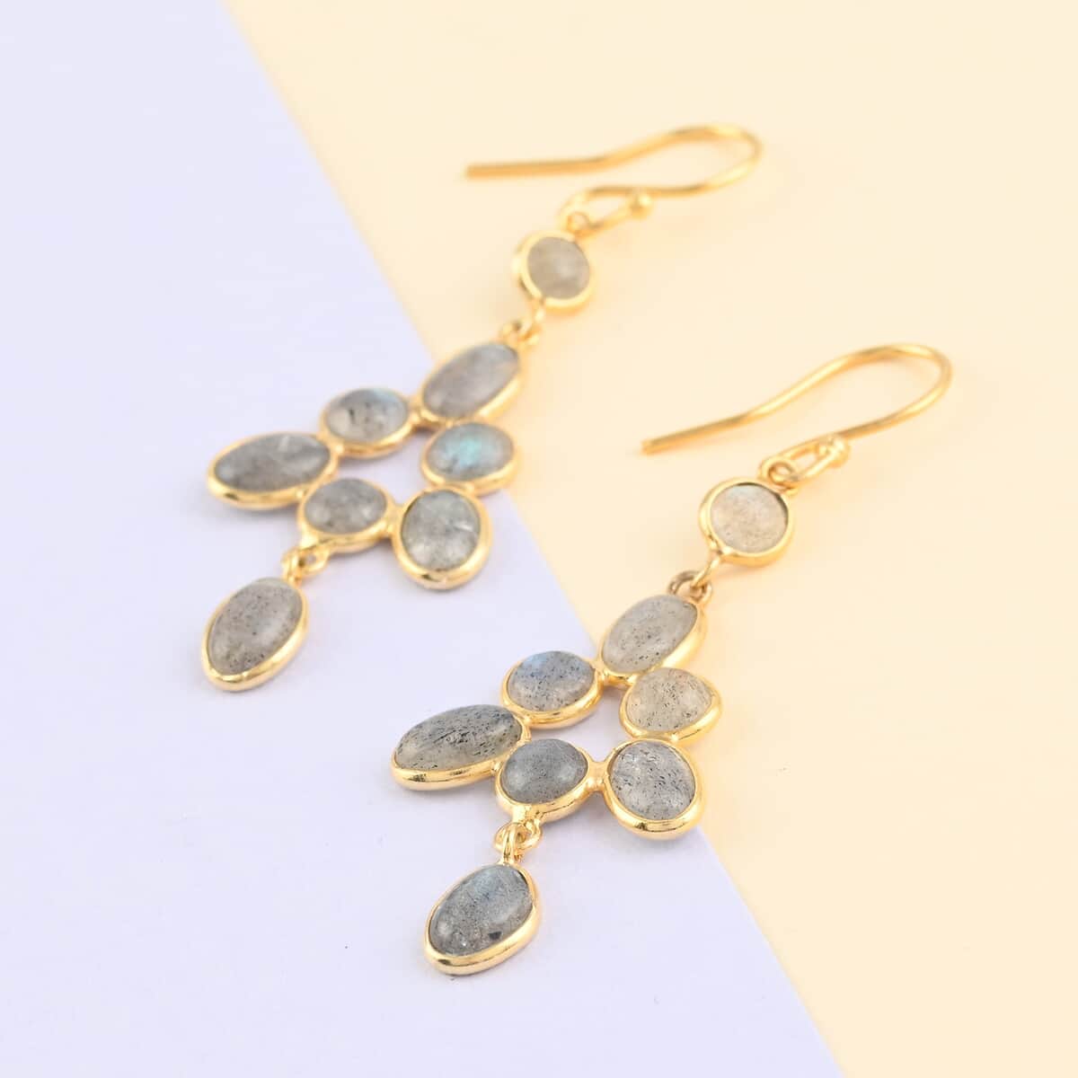 Malagasy Labradorite Dangle Earrings in 14K Yellow Gold Over Sterling Silver 4.00 ctw image number 1