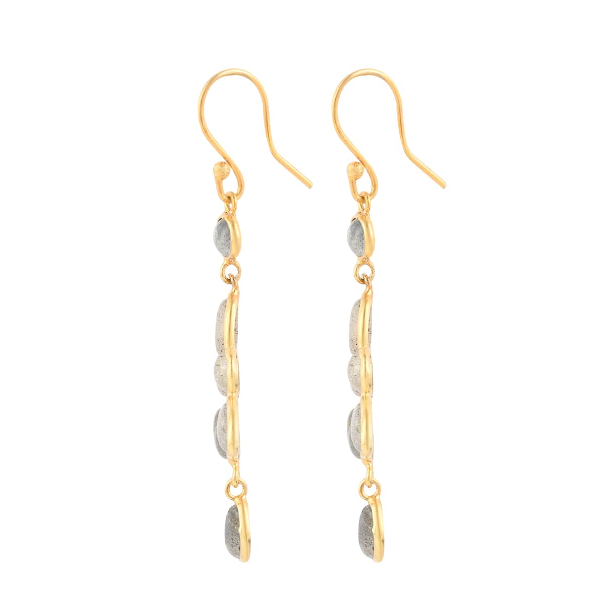 Malagasy Labradorite Dangle Earrings in 14K Yellow Gold Over Sterling Silver 4.00 ctw image number 3