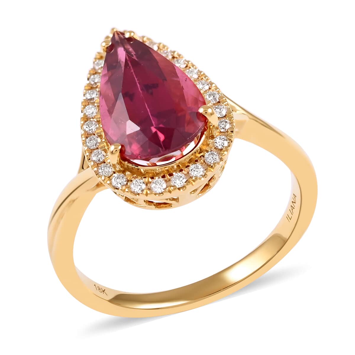 Certified Iliana 18K Yellow Gold AAA Ouro Fino Rubellite and G-H SI Diamond Halo Ring (Size 7.0) 4.75 Grams 3.25 ctw image number 0
