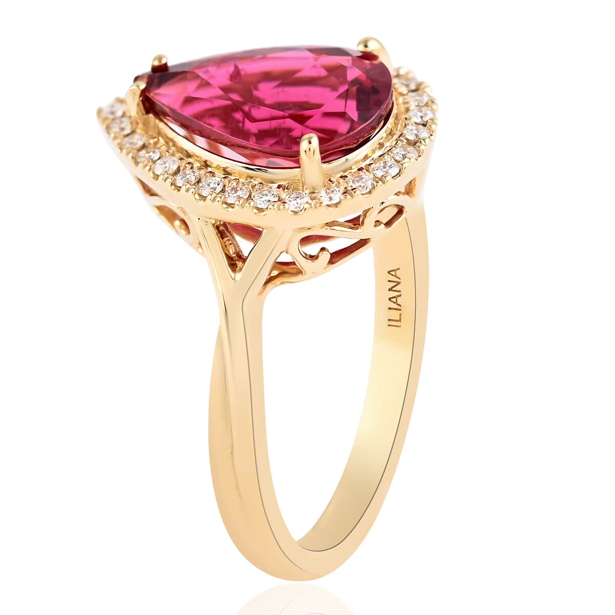 Certified Iliana 18K Yellow Gold AAA Ouro Fino Rubellite and G-H SI Diamond Halo Ring (Size 7.0) 4.75 Grams 3.25 ctw image number 3