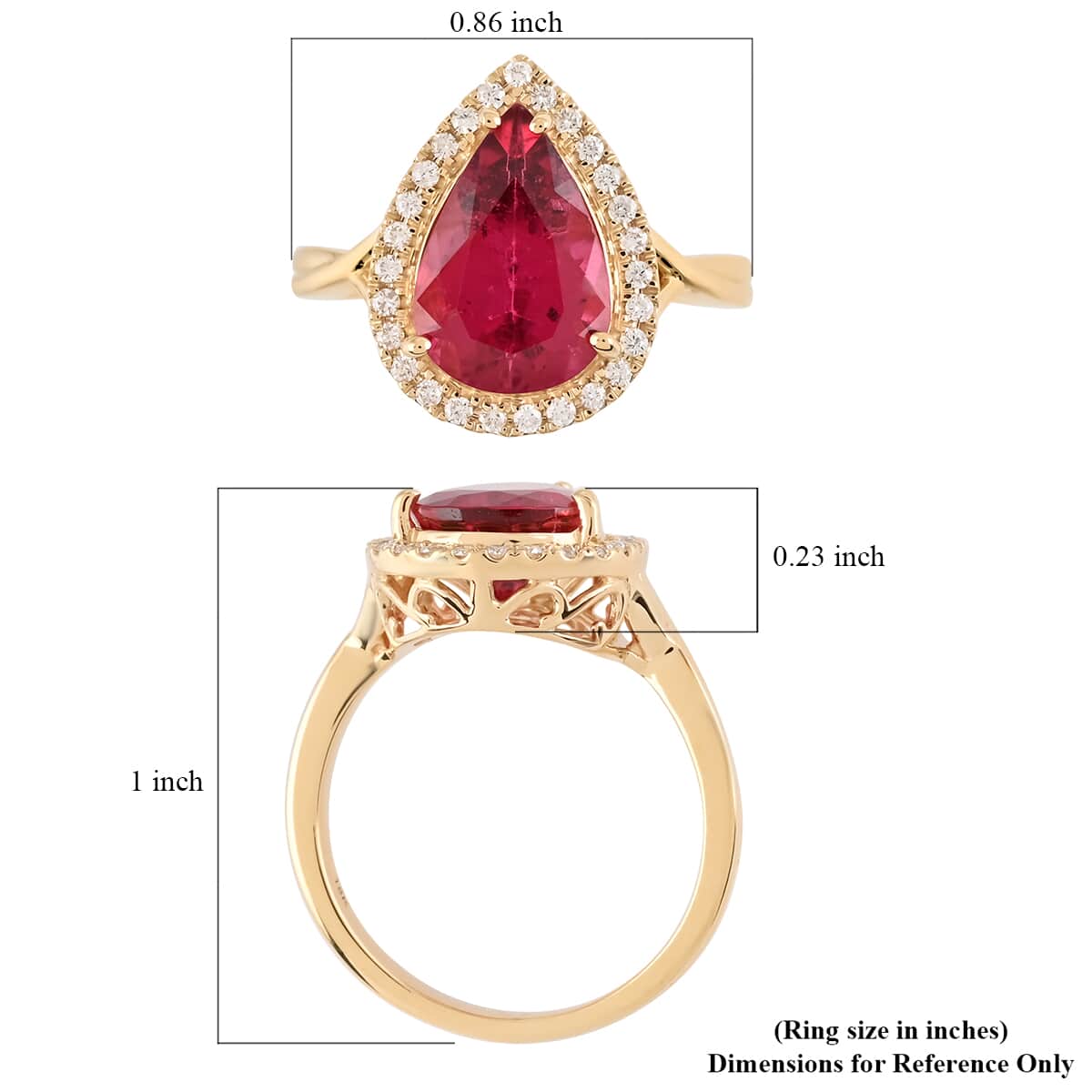 Certified and Appraised ILIANA 18K Yellow Gold AAA Ouro Fino Rubellite and G-H SI Diamond Halo Ring (Size 7.0) 4.75 Grams 3.25 ctw image number 5