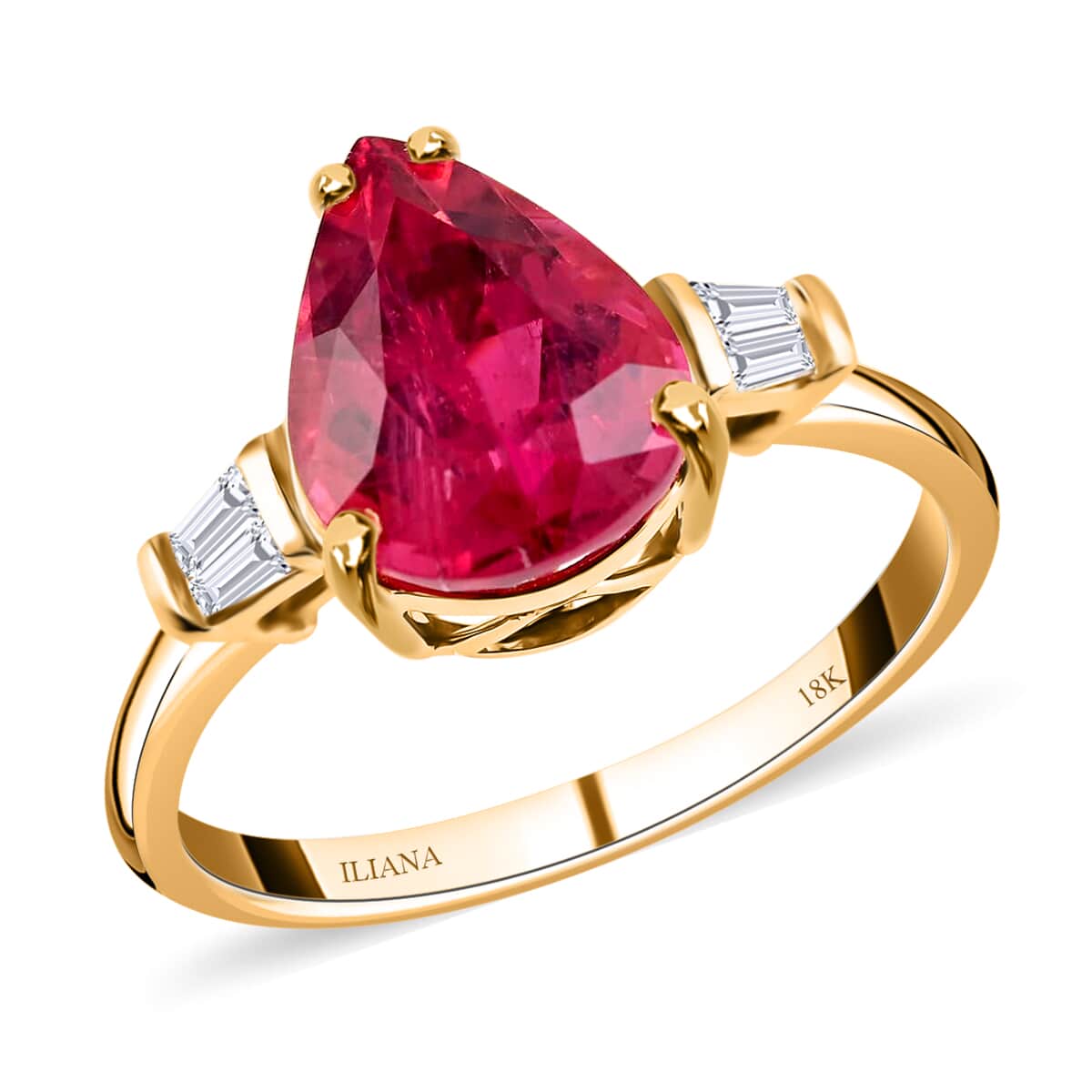 Certified & Appraised ILIANA 18K Yellow Gold AAA Ouro Fino Rubellite and Diamond G-H SI Ring 3.50 Grams 3.70 ctw image number 0