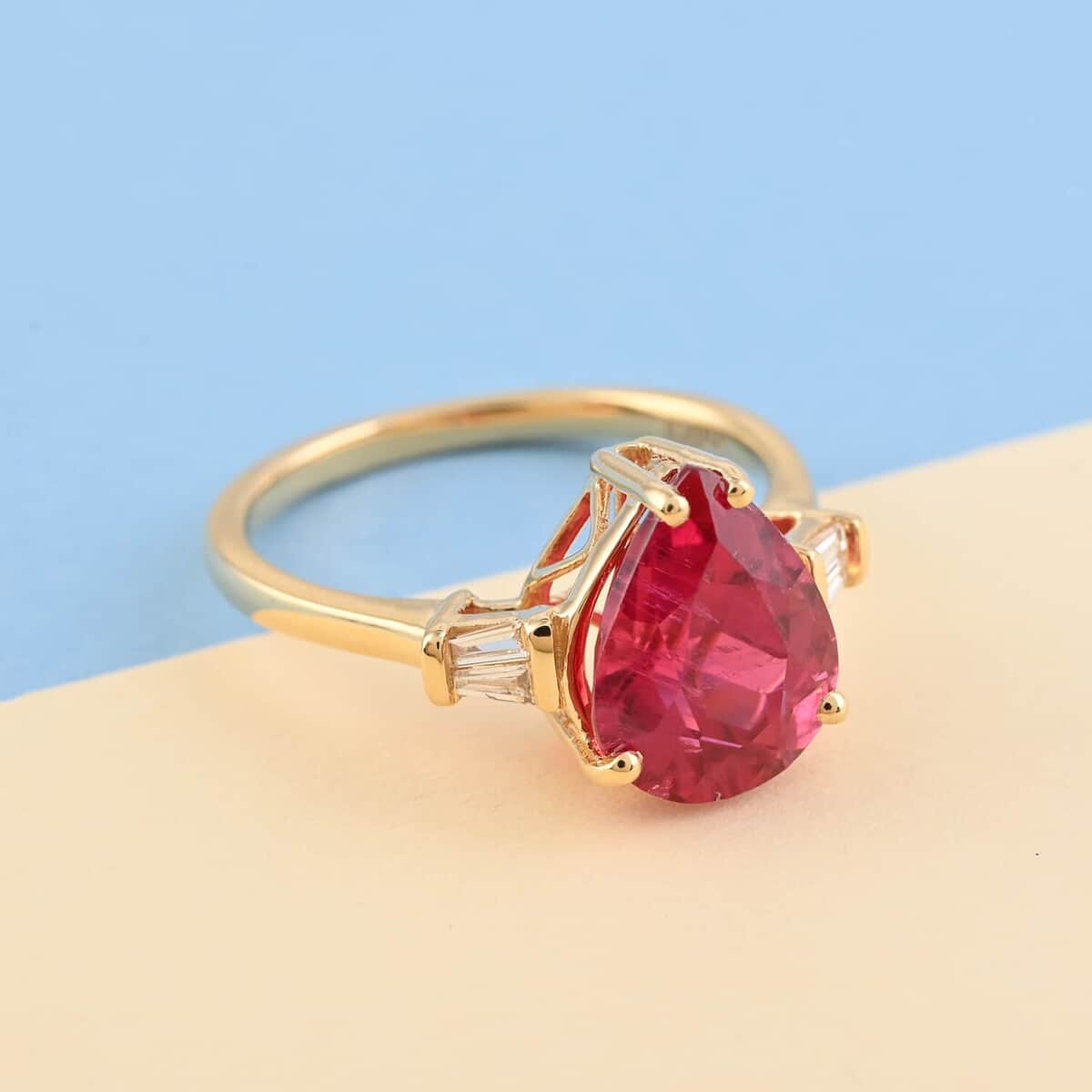 Certified & Appraised ILIANA 18K Yellow Gold AAA Ouro Fino Rubellite and Diamond G-H SI Ring 3.50 Grams 3.70 ctw image number 1