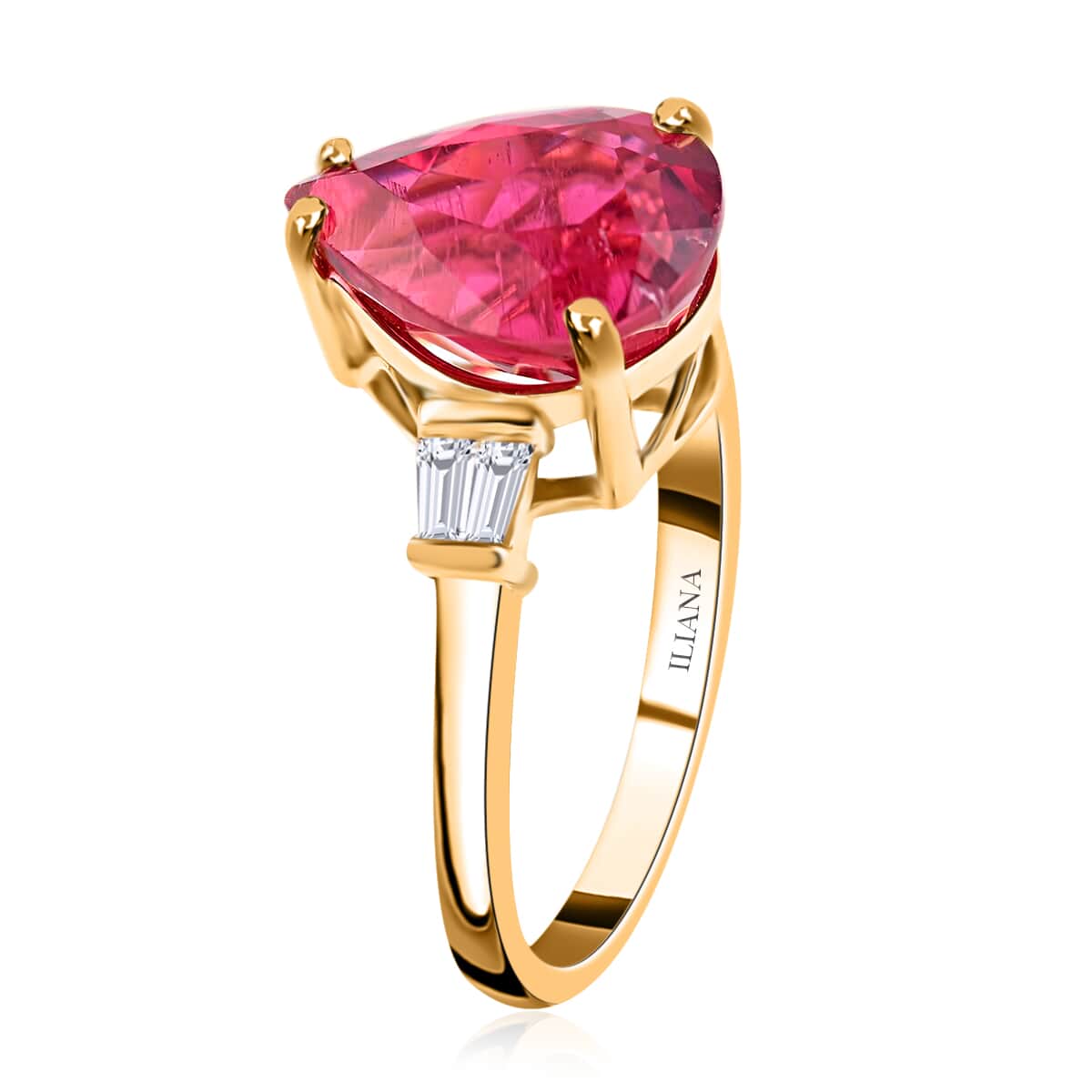 Certified & Appraised ILIANA 18K Yellow Gold AAA Ouro Fino Rubellite and Diamond G-H SI Ring 3.50 Grams 3.70 ctw image number 3