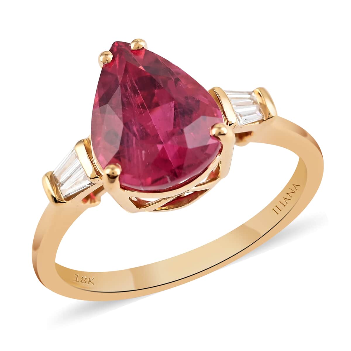 Certified and Appraised Iliana 18K Yellow Gold AAA Ouro Fino Rubellite and G-H SI Diamond Ring (Size 8.0) 3.50 Grams 3.70 ctw image number 0