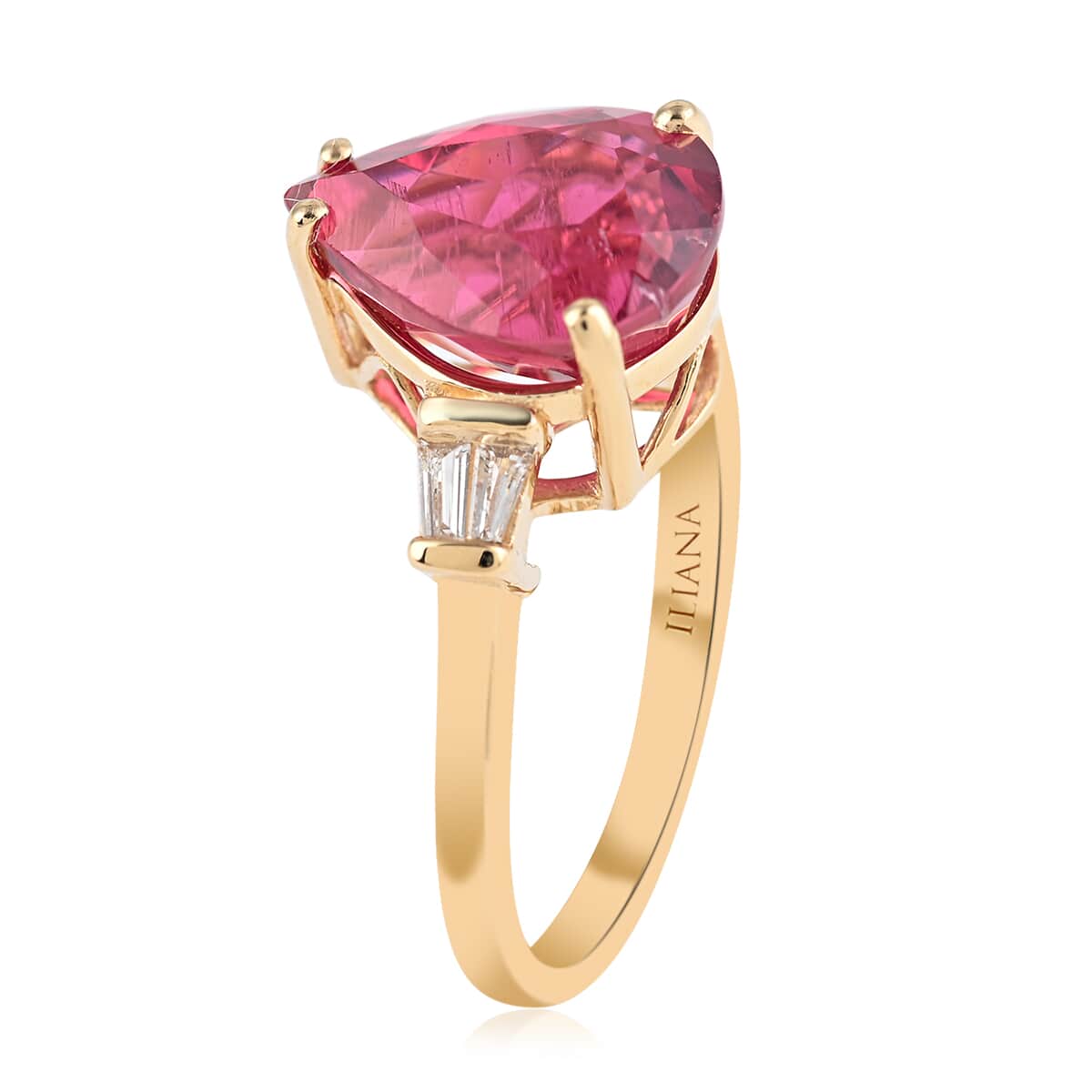 Certified and Appraised Iliana 18K Yellow Gold AAA Ouro Fino Rubellite and G-H SI Diamond Ring (Size 8.0) 3.50 Grams 3.70 ctw image number 3