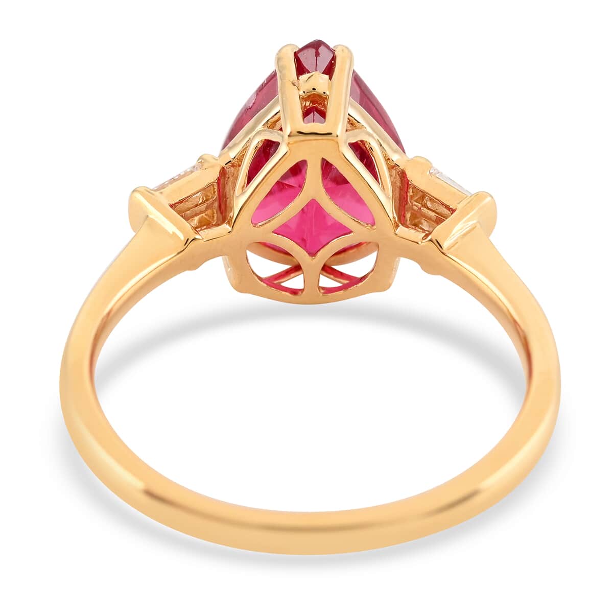 Certified and Appraised Iliana 18K Yellow Gold AAA Ouro Fino Rubellite and G-H SI Diamond Ring (Size 8.0) 3.50 Grams 3.70 ctw image number 4