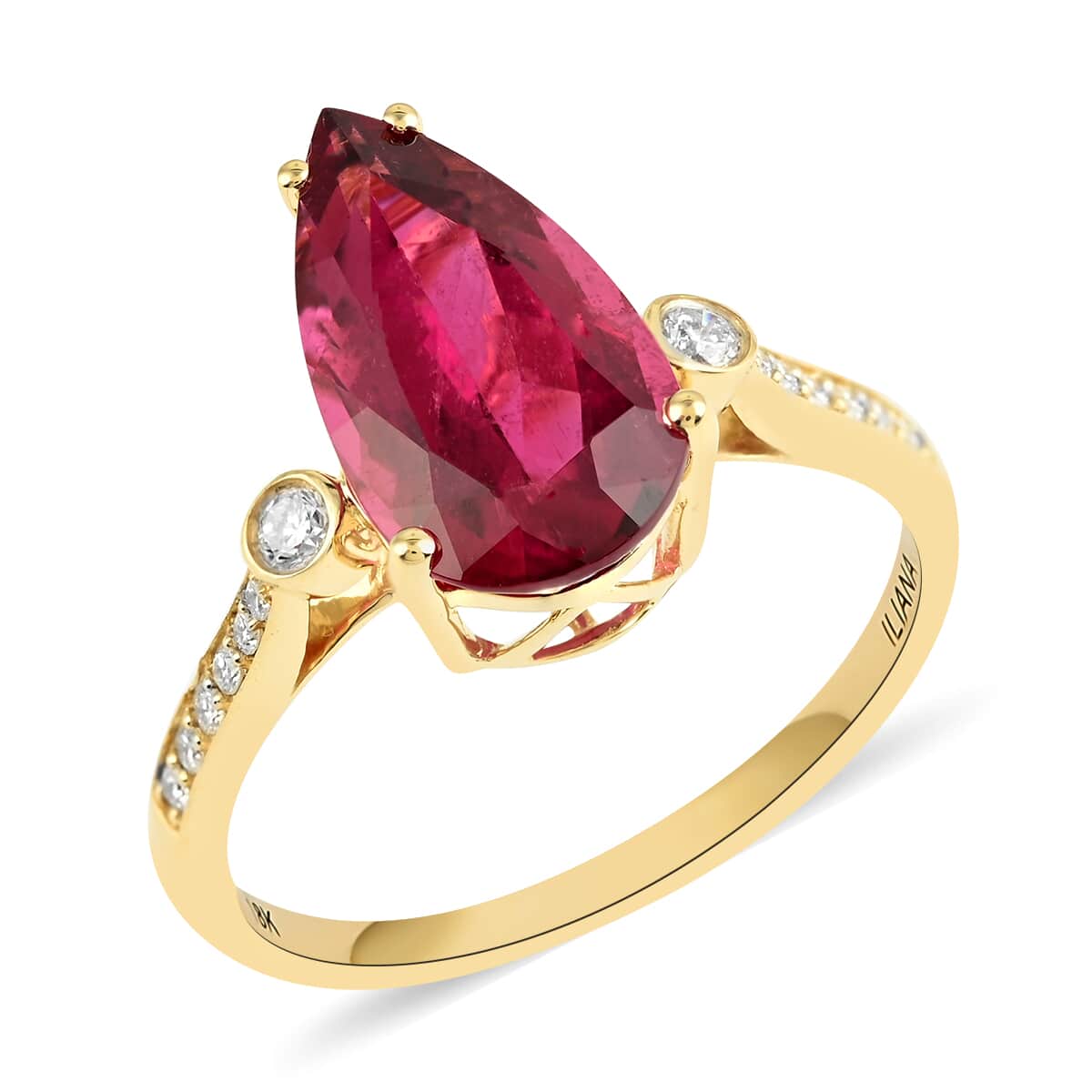 ILIANA 18K Yellow Gold Certified & Appraised AAA Ouro Fino Rubellite and Diamond G-H SI Ring 3.20 Grams 3.90 ctw image number 0