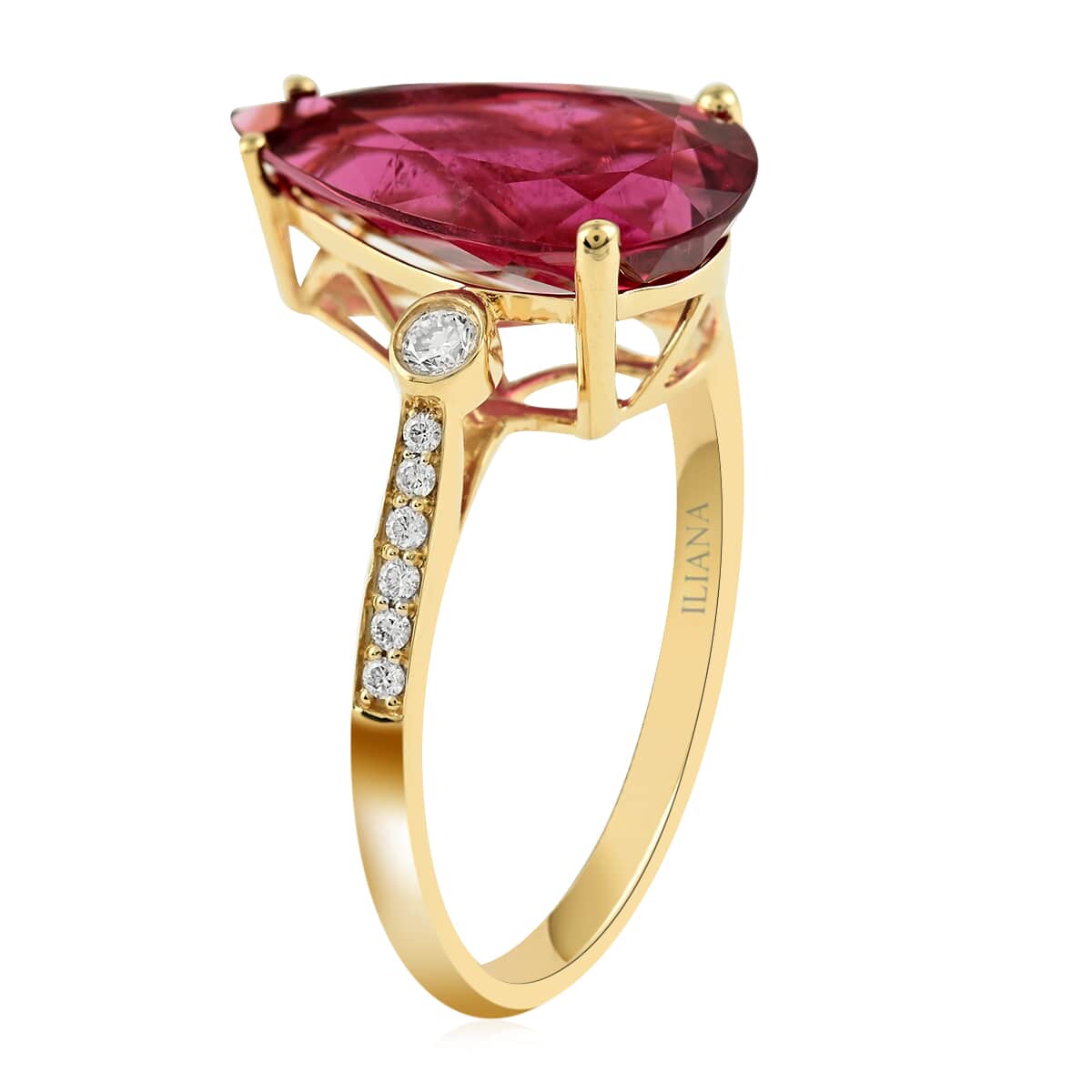 Certified and Appraised Iliana 18K Yellow Gold AAA Ouro Fino Rubellite and G-H SI Diamond Ring (Size 6.0) 3.20 Grams 3.90 ctw image number 3