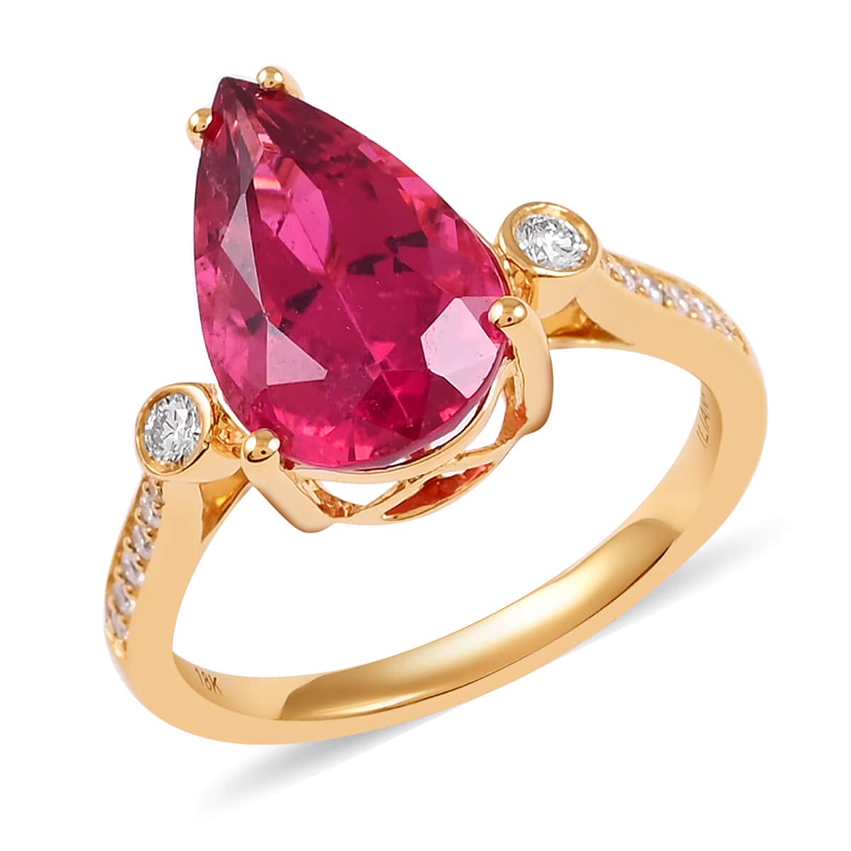 Certified Iliana 18K Yellow Gold AAA Ouro Fino Rubellite and G-H SI Diamond Ring (Size 9.0) 3.90 ctw image number 0