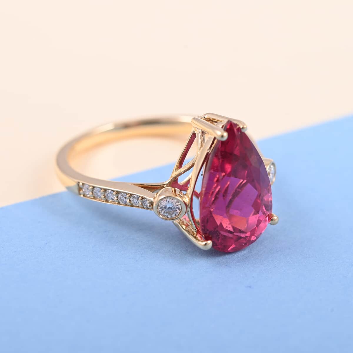 Certified Iliana 18K Yellow Gold AAA Ouro Fino Rubellite and G-H SI Diamond Ring (Size 9.0) 3.90 ctw image number 1