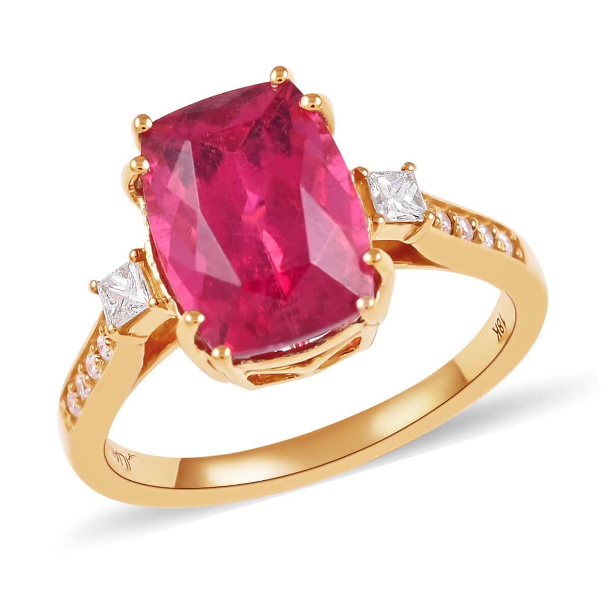 Certified & Appraised Iliana 18K Yellow Gold AAA Ouro Fino Rubellite and G-H SI Diamond Ring (Size 6.0) 3.50 ctw image number 0
