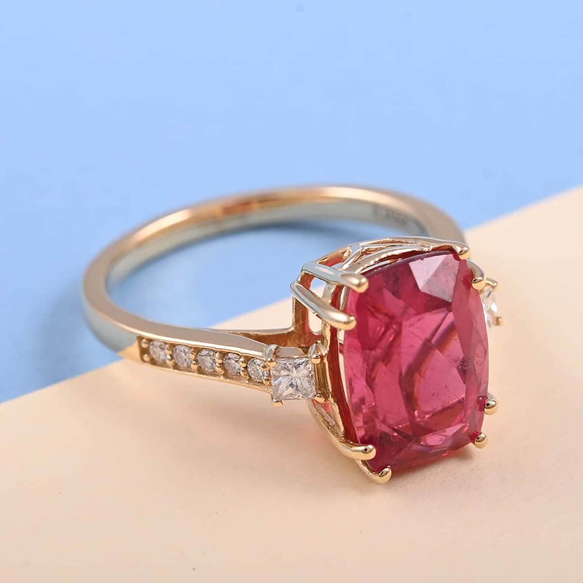 Certified and Appraised ILIANA 18K Yellow Gold AAA Ouro Fino Rubellite and Diamond G-H SI Ring 3.25 Grams 3.50 ctw image number 1