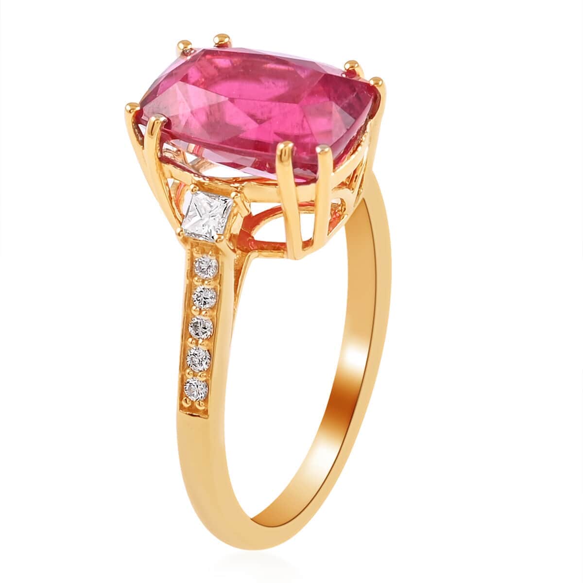 Certified and Appraised ILIANA 18K Yellow Gold AAA Ouro Fino Rubellite and Diamond G-H SI Ring 3.25 Grams 3.50 ctw image number 3