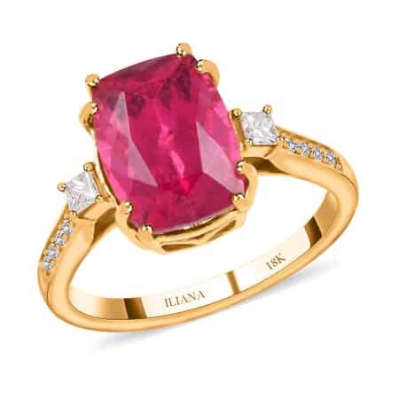 Certified & Appraised Iliana 18K Yellow Gold AAA Ouro Fino Rubellite and G-H SI Diamond Ring (Size 10.0) 3.50 ctw image number 0