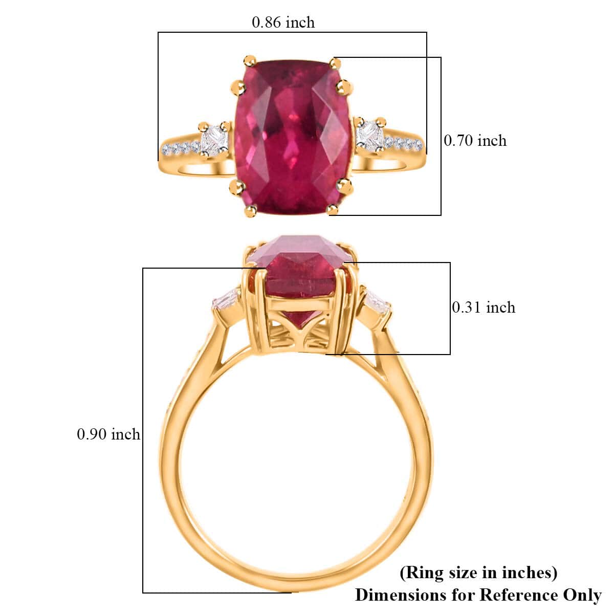 Certified & Appraised Iliana 18K Yellow Gold AAA Ouro Fino Rubellite and G-H SI Diamond Ring (Size 10.0) 3.50 ctw image number 5