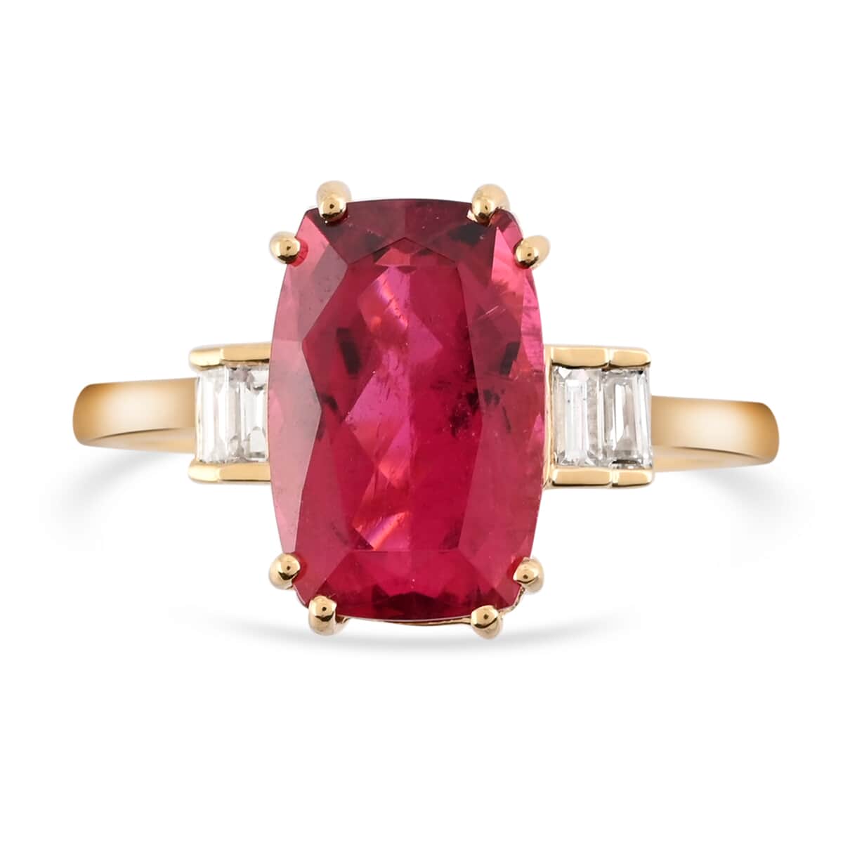 Certified and Appraised ILIANA 18K Yellow Gold AAA Ouro Fino Rubellite and G-H SI Diamond Ring (Size 7.0) 3.50 Grams 4.00 ctw image number 0