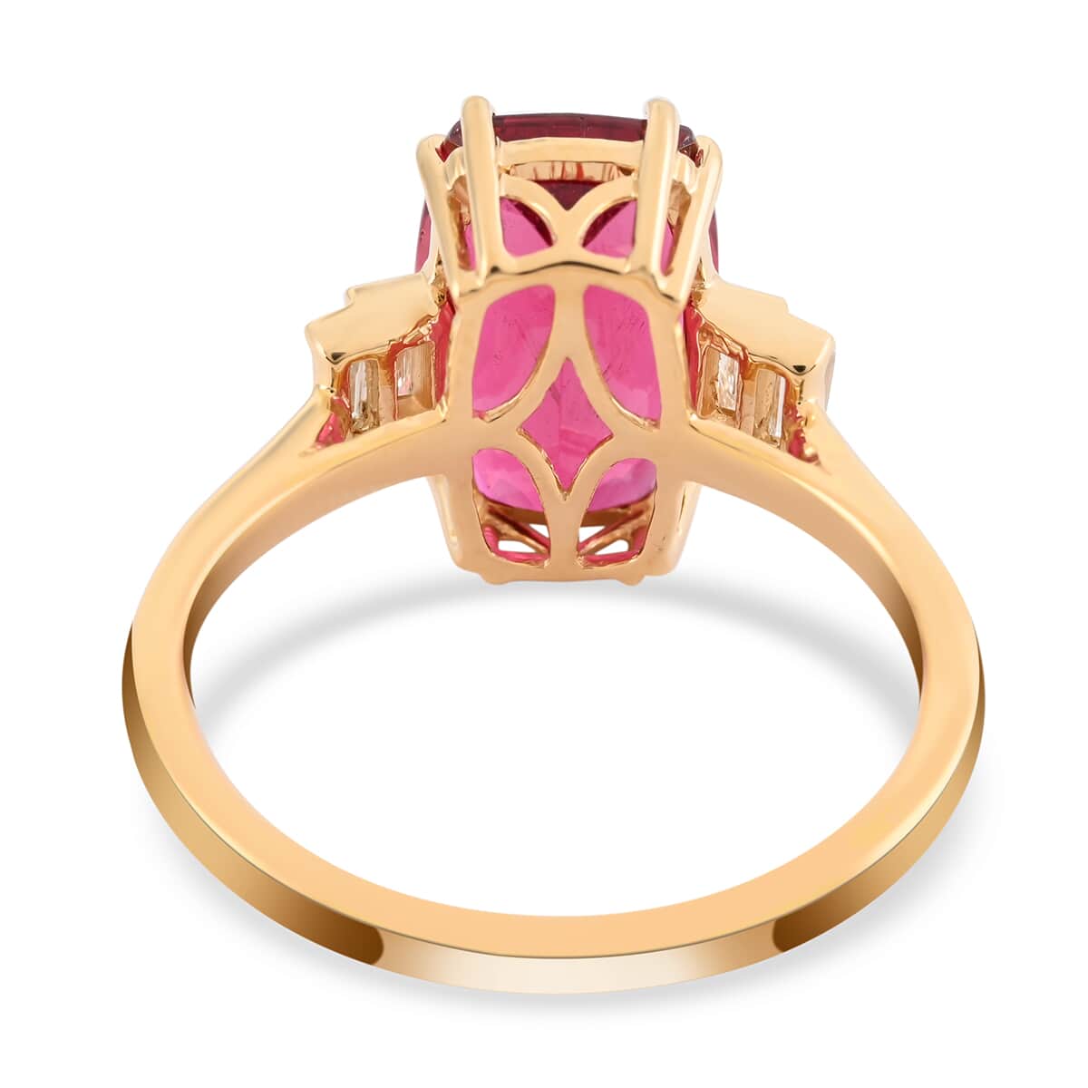 Certified and Appraised ILIANA 18K Yellow Gold AAA Ouro Fino Rubellite and G-H SI Diamond Ring (Size 7.0) 3.50 Grams 4.00 ctw image number 3