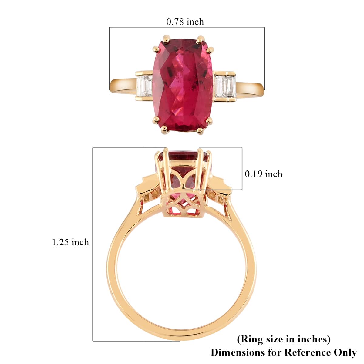 Certified and Appraised ILIANA 18K Yellow Gold AAA Ouro Fino Rubellite and G-H SI Diamond Ring (Size 7.0) 3.50 Grams 4.00 ctw image number 4