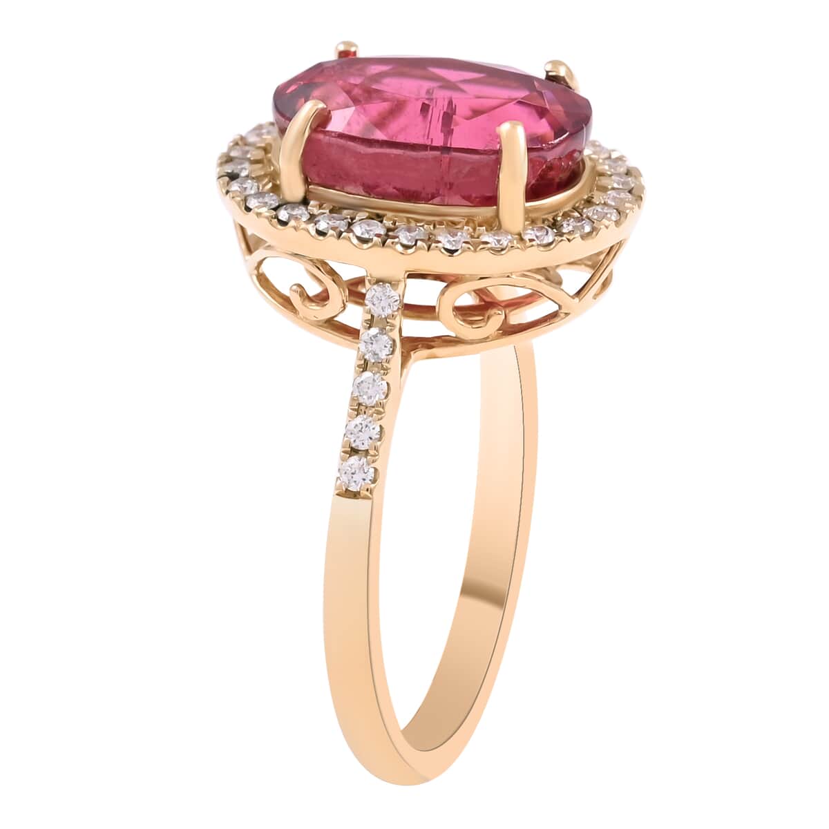Certified and Appraised ILIANA 18K Yellow Gold AAA Ouro Fino Rubellite and G-H SI Diamond Halo Ring (Size 9.0) 3.90 Grams 4.50 ctw image number 3