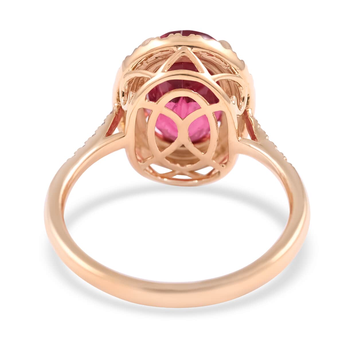 Certified and Appraised ILIANA 18K Yellow Gold AAA Ouro Fino Rubellite and G-H SI Diamond Halo Ring (Size 9.0) 3.90 Grams 4.50 ctw image number 4