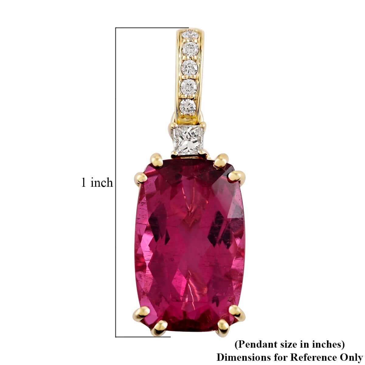 Certified & Appraised ILIANA 18K Yellow Gold AAA Ouro Fino Rubellite and G-H SI Diamond Pendant 4.25 ctw image number 3