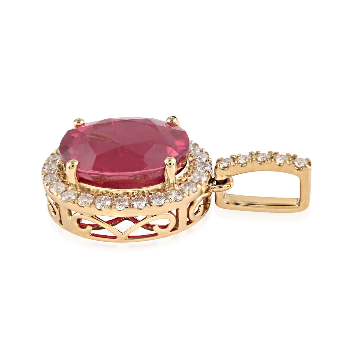 Certified Iliana 18K Yellow Gold AAA Ouro Fino Rubellite and G-H SI Diamond Halo Pendant 4.10 ctw image number 2