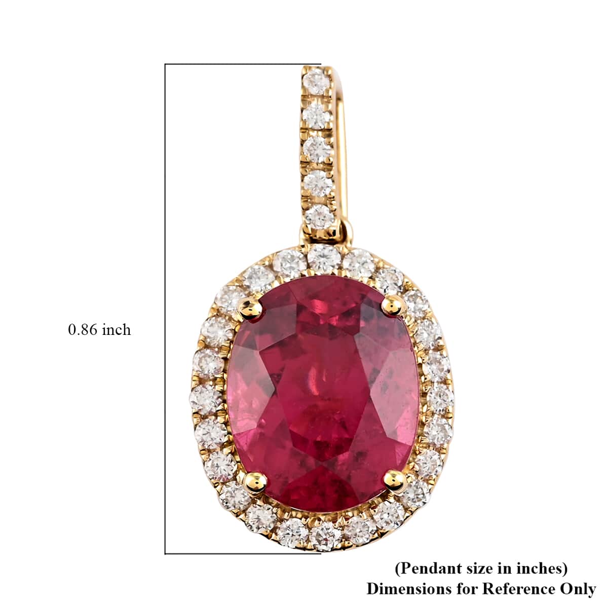 Certified Iliana 18K Yellow Gold AAA Ouro Fino Rubellite and G-H SI Diamond Halo Pendant 4.10 ctw image number 3