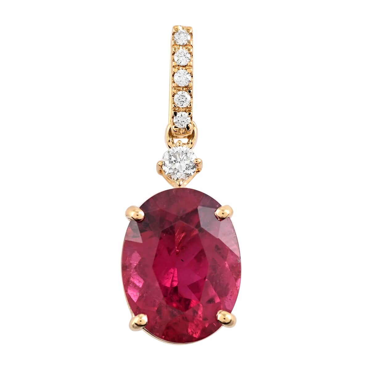 Certified & Appraised ILIANA 18K Yellow Gold AAA Ouro Fino Rubellite and G-H SI Diamond Solitaire Pendant 4.00 ctw image number 0