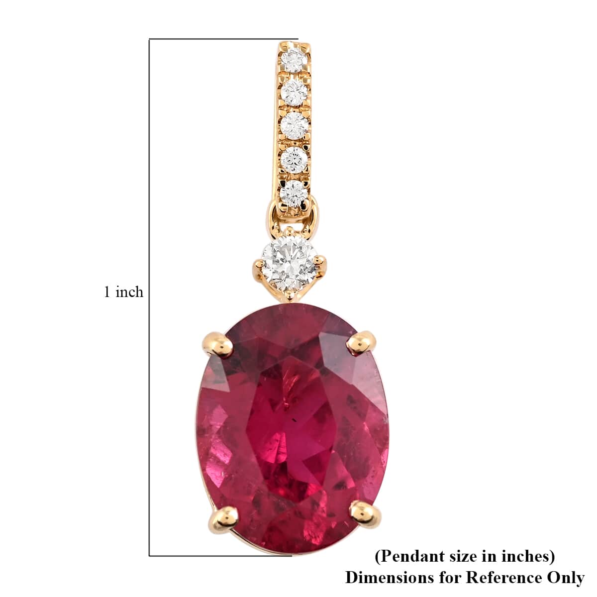 Certified & Appraised ILIANA 18K Yellow Gold AAA Ouro Fino Rubellite and G-H SI Diamond Solitaire Pendant 4.00 ctw image number 3