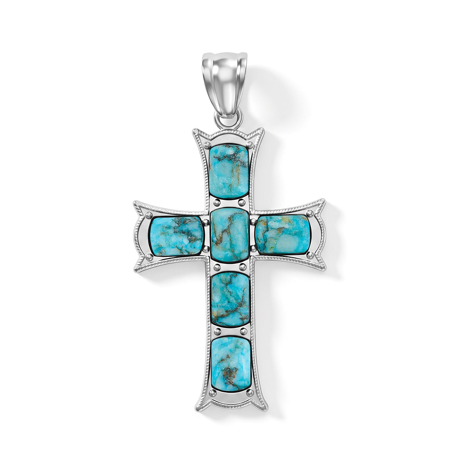 Cushion Turquoise 18.00 ctw Cross Pendant without Chain in Silvertone
