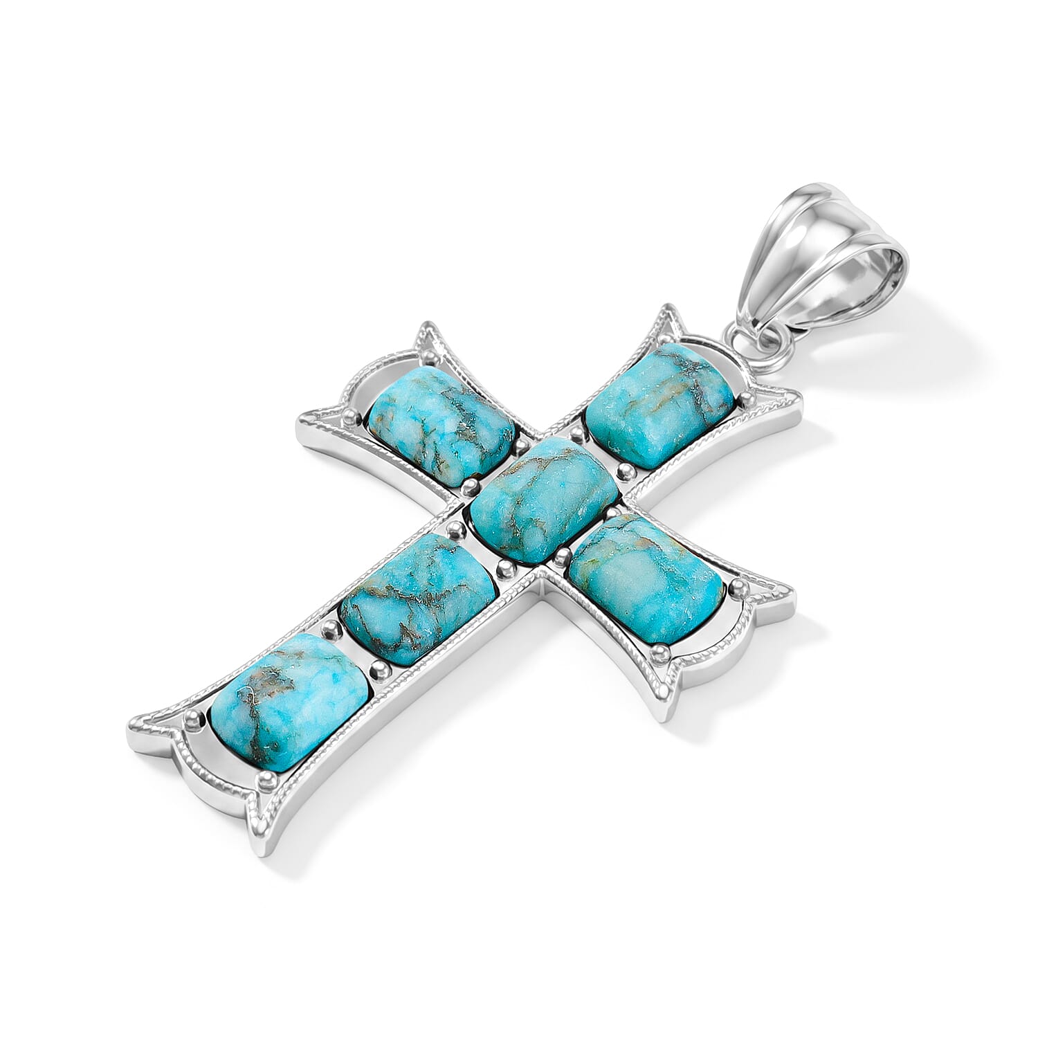 Cushion Turquoise 18.00 ctw Cross Pendant without Chain in Silvertone