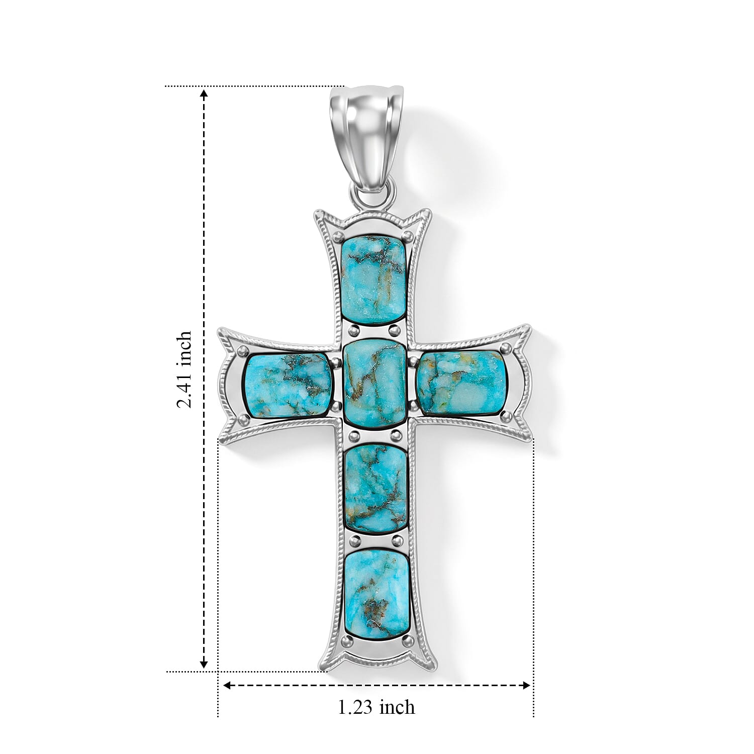 Cushion Turquoise 18.00 ctw Cross Pendant without Chain in Silvertone