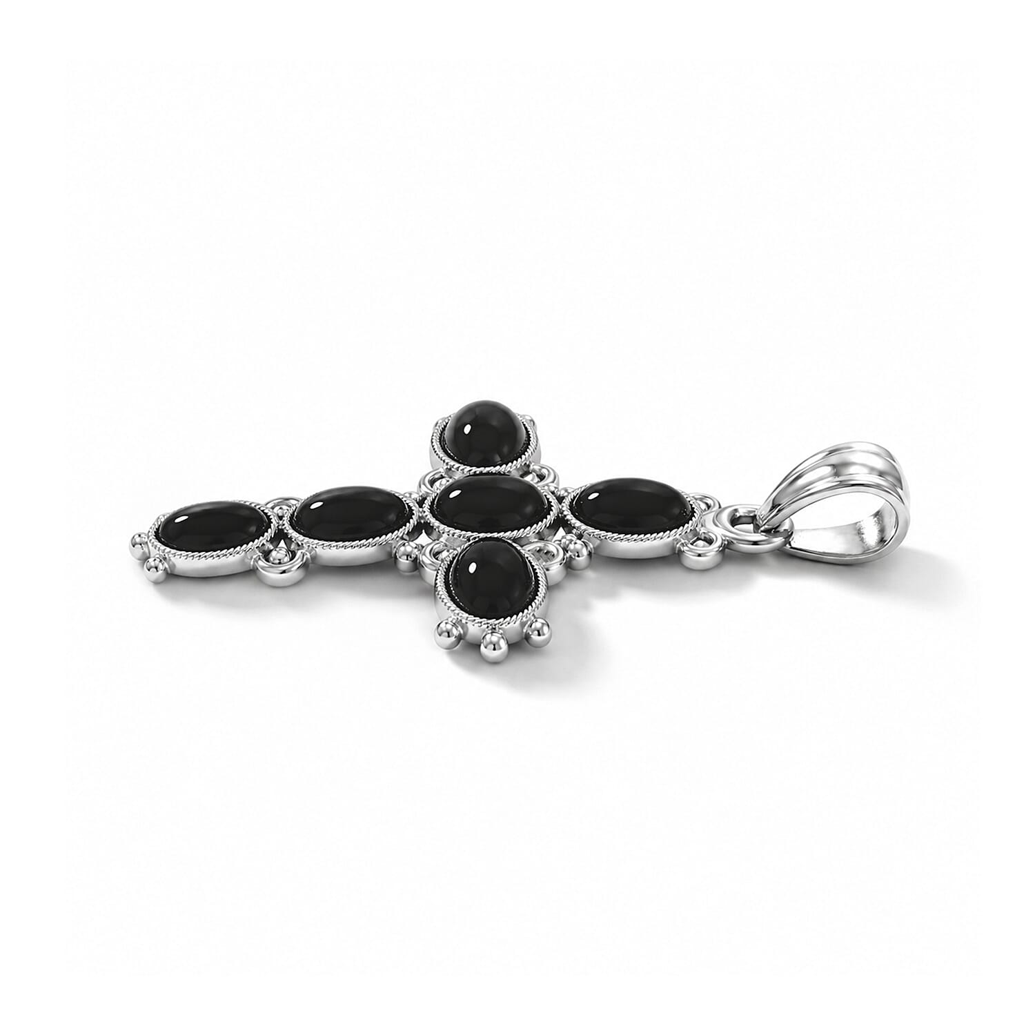 Oval Black Agate 9.00 ctw Cross Pendant without Chain in Silvertone