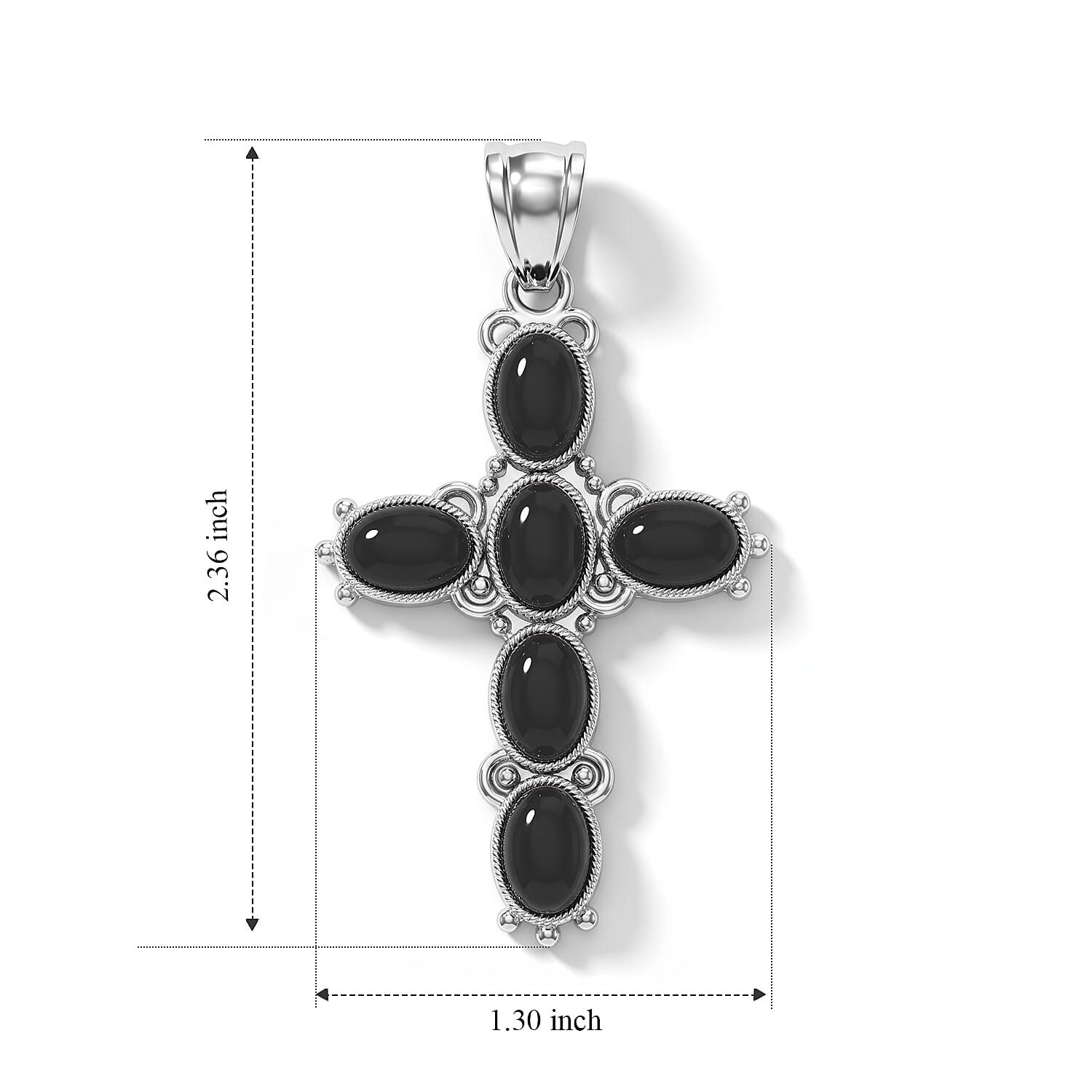 Oval Black Agate 9.00 ctw Cross Pendant without Chain in Silvertone