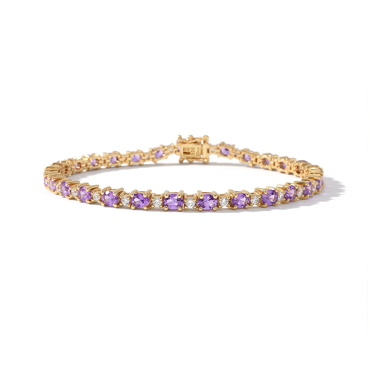 D'Joy Premium Madagascar Purple Sapphire and Moissanite 6.50 ctw The Royal Regalia Bracelet in 18K Vermeil Yellow Gold Over Sterling Silver (6.50 In)