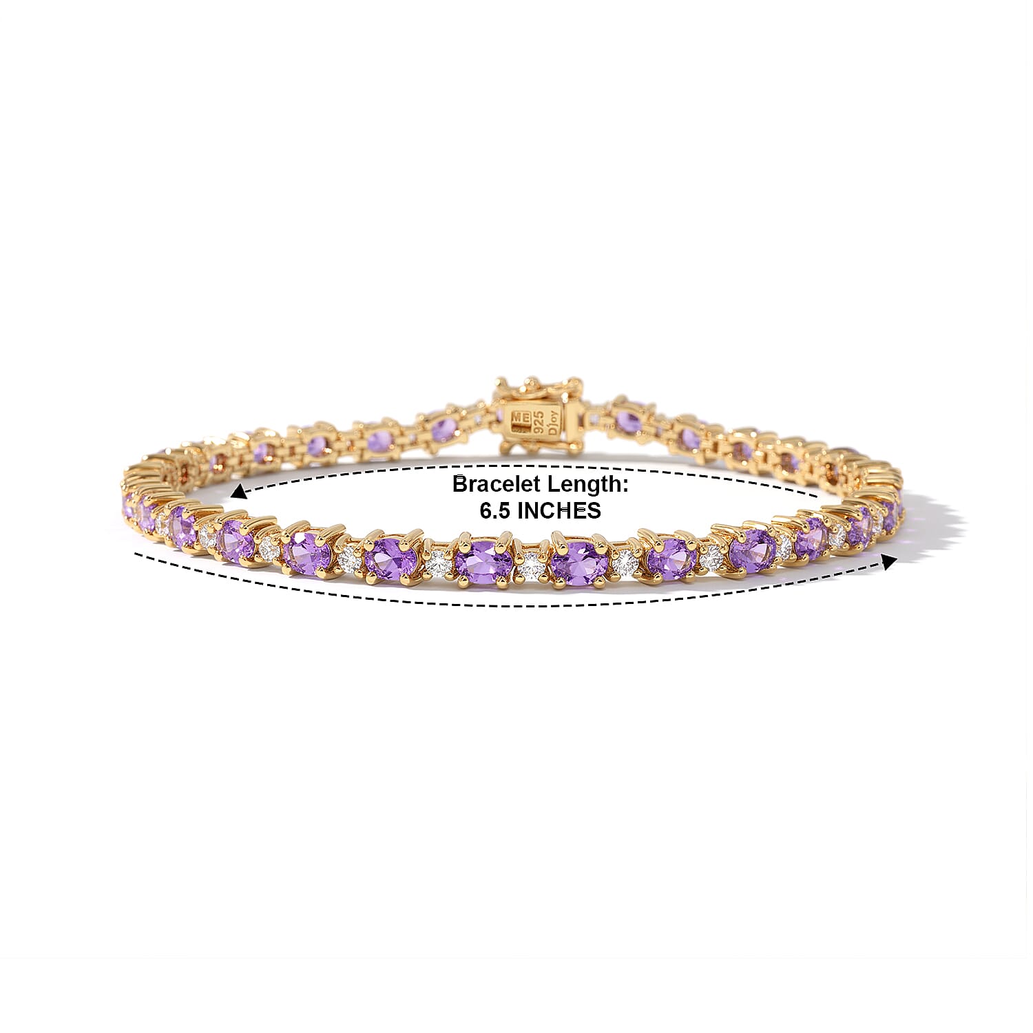 D'Joy Premium Madagascar Purple Sapphire and Moissanite 6.50 ctw The Royal Regalia Bracelet in 18K Vermeil Yellow Gold Over Sterling Silver (6.50 In)