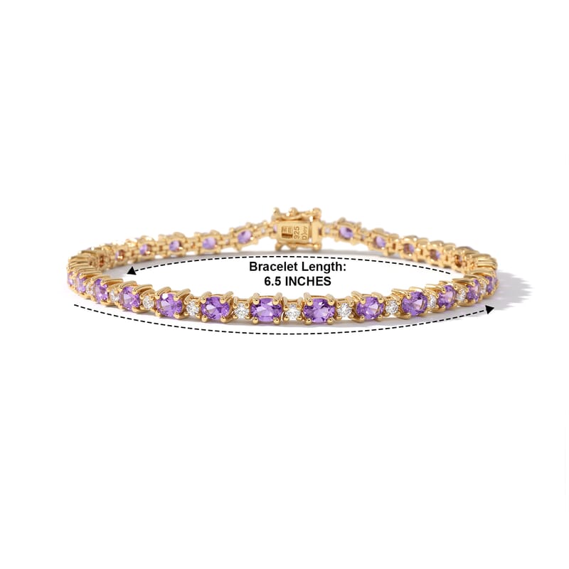 D'Joy Premium Madagascar Purple Sapphire and Moissanite 6.50 ctw The Royal Regalia Bracelet in 18K Vermeil Yellow Gold Over Sterling Silver (6.50 In)