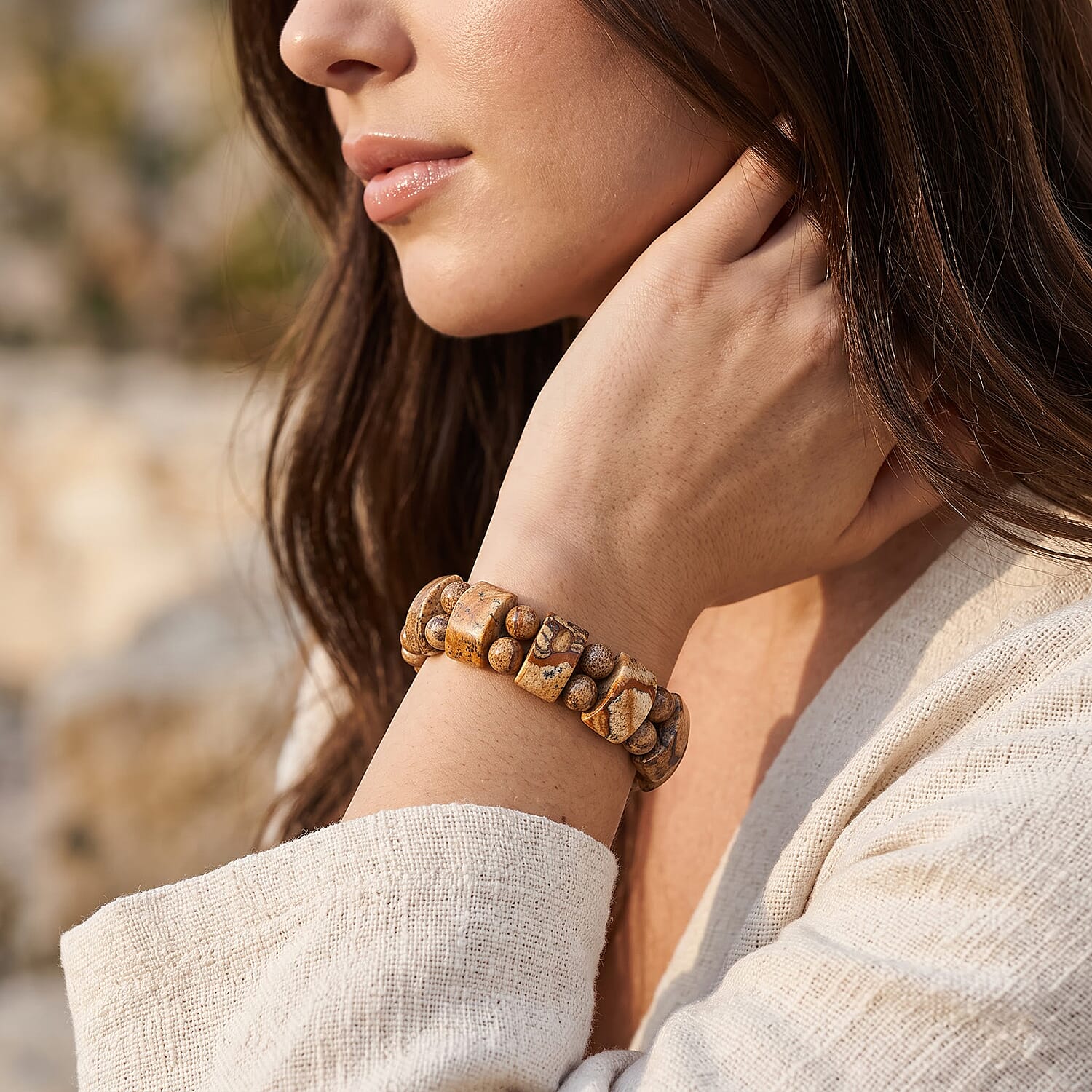 Tanker Picture Jasper 139.00 ctw Stretch Bracelet (6-7In)
