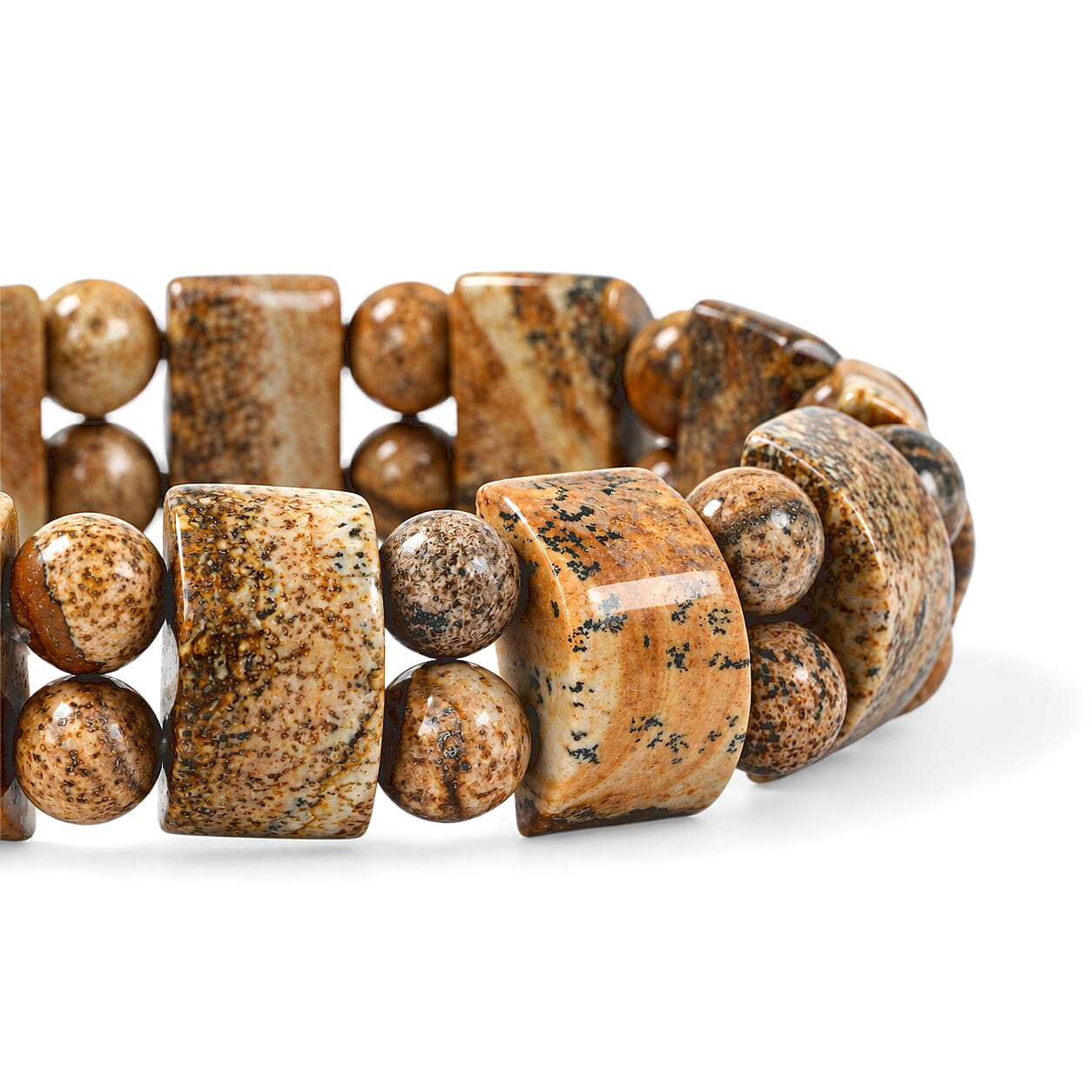 Tanker Picture Jasper 139.00 ctw Stretch Bracelet (6-7In)